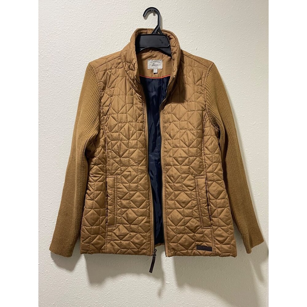 G.H. Bass & Co. Women’s Quilted Jacket Size L Brown Ribbed Sleeves Zip Up - Picture 9 of 16